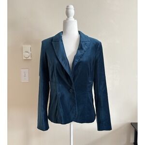 Vtg Y2K 2000s Cache Teal BlueVelvet Blazer Jacket Womens 8 Medium Cotton Chic